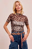 BiBi High Neck Leopard Mesh Short Sleeves Top