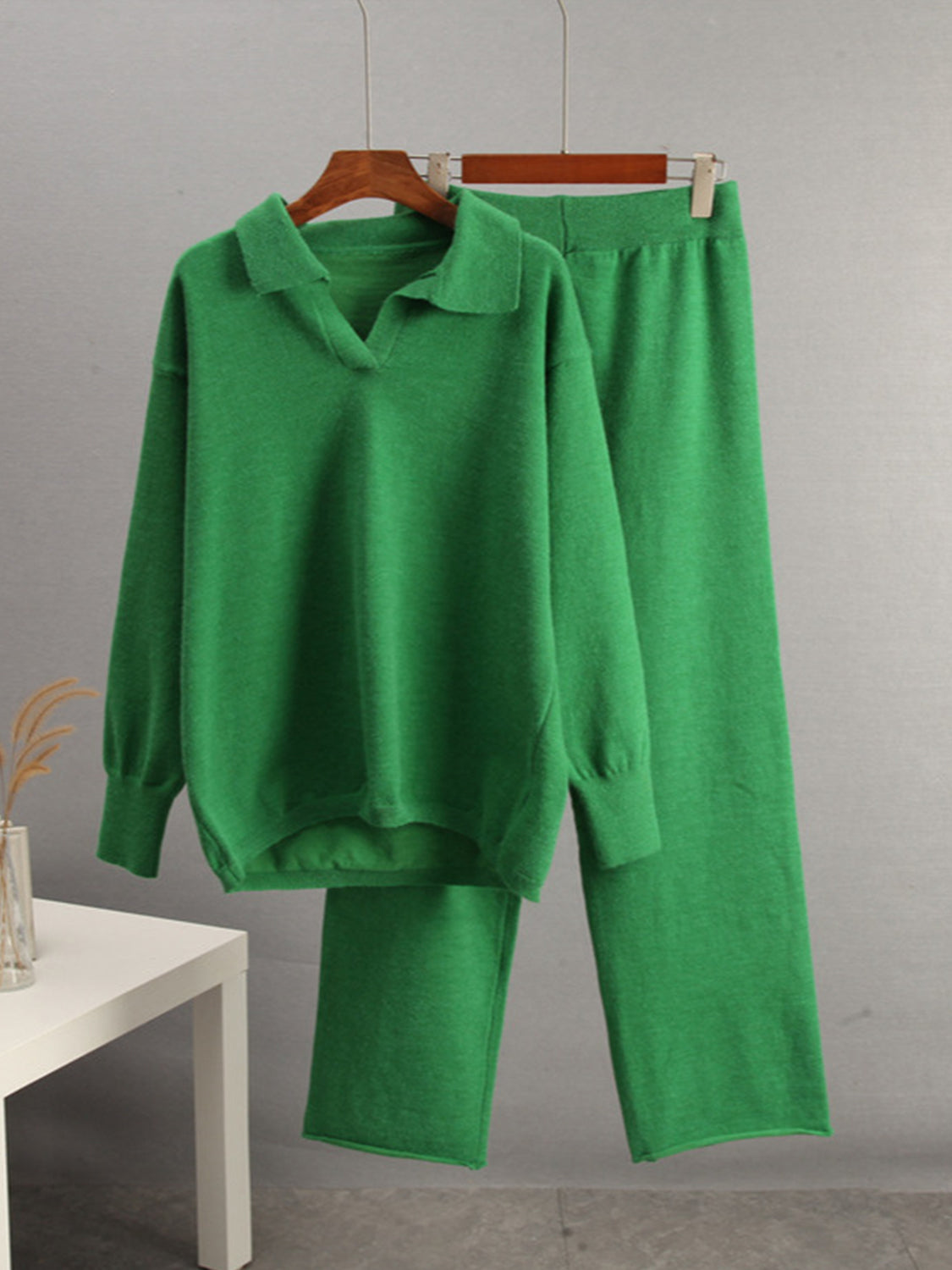 Johnny Collar Long Sleeve Top and Pants Sweater Set - felvior