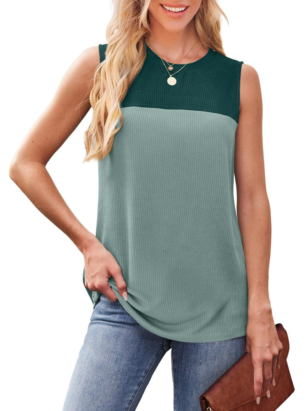 Color Block Round Neck Tank