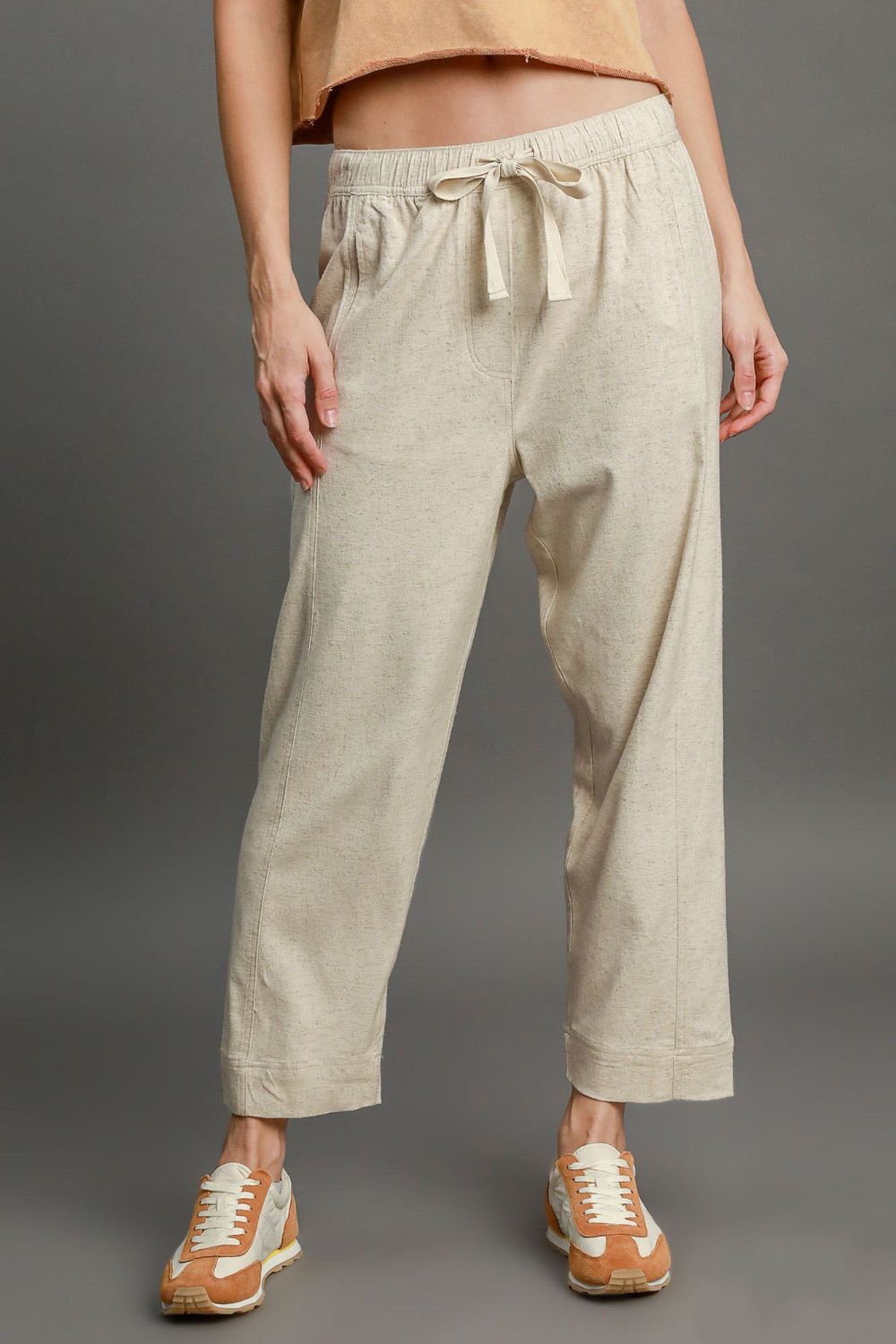 Umgee Full Size Drawstring Elastic Waistband Linen Blend Pants Plus Size Main image