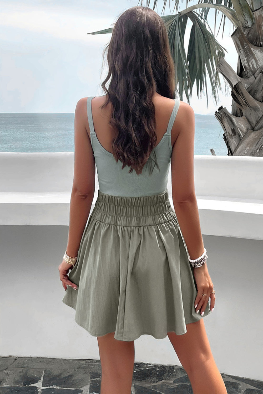 Devine Smocked Scoop Neck Mini Cami Dress - felvior