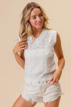 BiBi Chevron Pointelle Pearl Knit Top