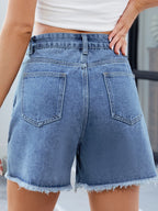 Raw Hem Slit Denim Shorts
