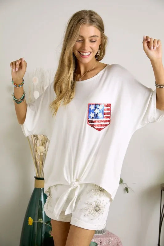 ADORA Sequin US Flag Pocketed Top - felvior