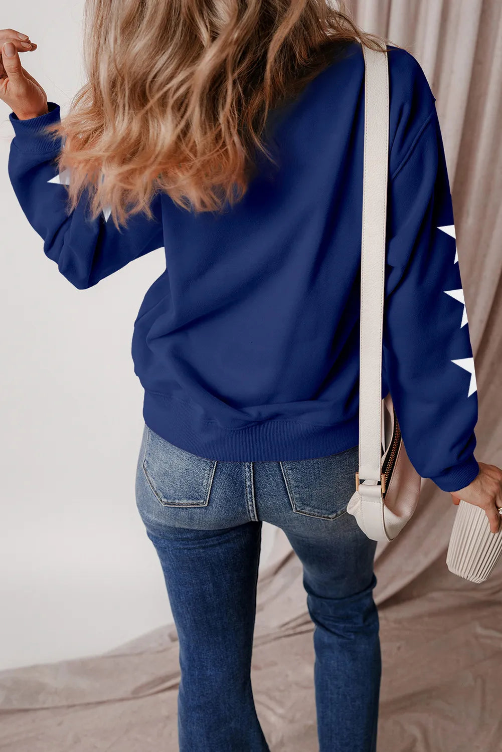 GAME DAY Star Round Neck Long Sleeve Sweatshirt - felvior