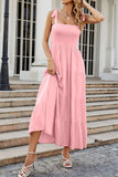 Tie-Shoulder Smocked Tiered Dress - felvior