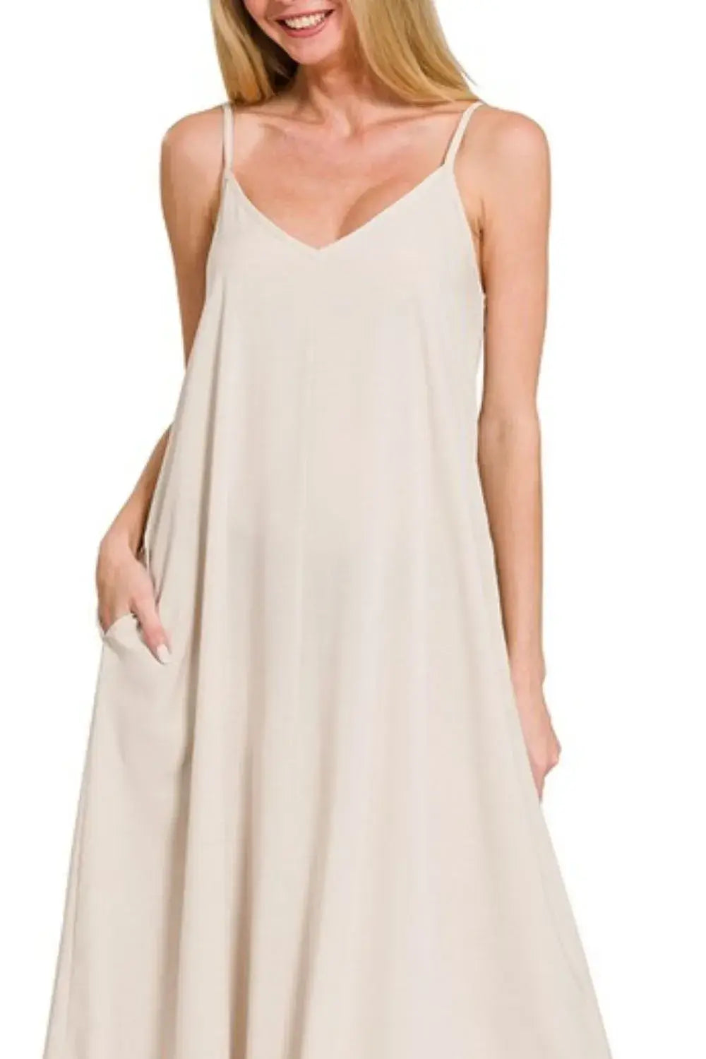 Zenana Woven Arc Hem Cami Dress With Flowy Pockets