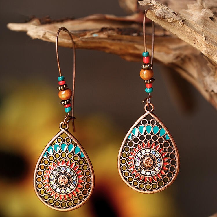 Alloy Oil Drip Beaded Teardrop Earrings - felvior