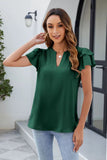 Ruffled Notched Short Sleeve Blouse - felvior