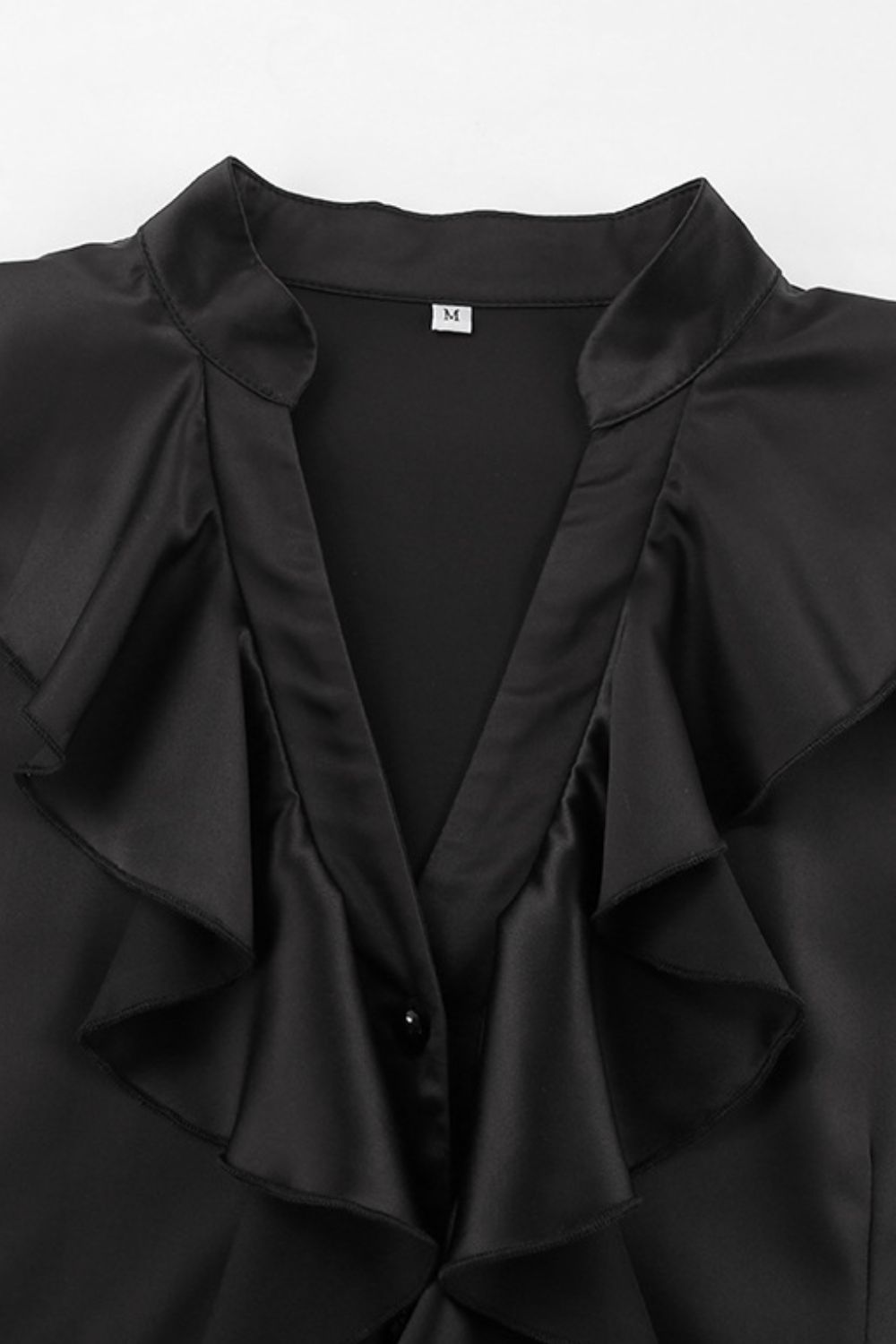 Ruffled Notched Long Sleeve Shirt - felvior