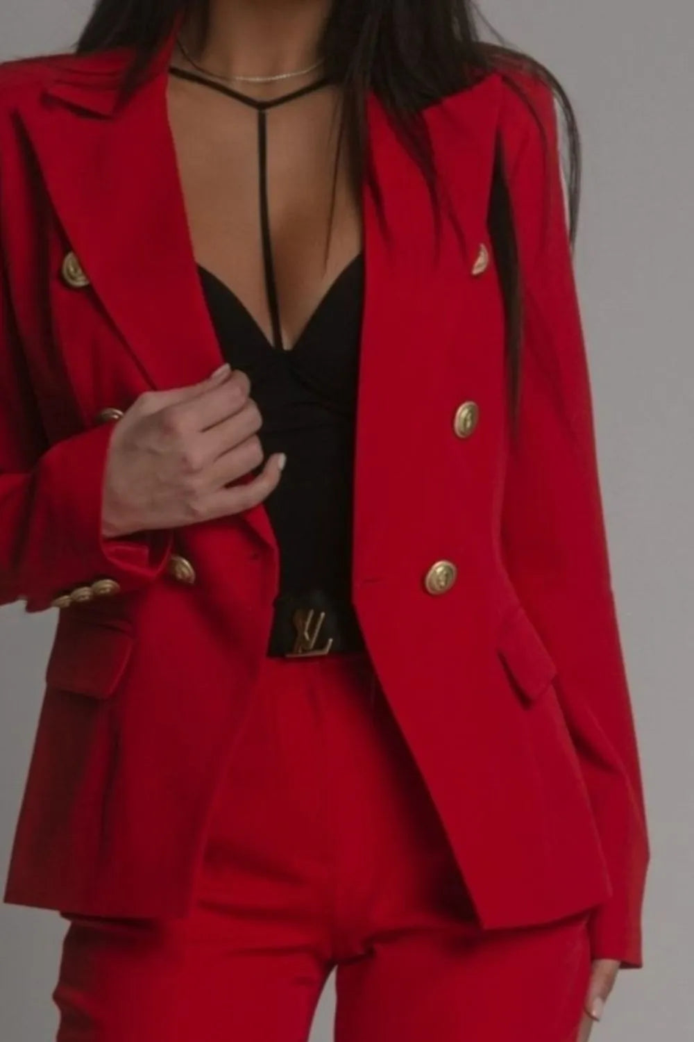 Full Size Lapel Collar Long Sleeve Blazer and Pants Set Plus Size