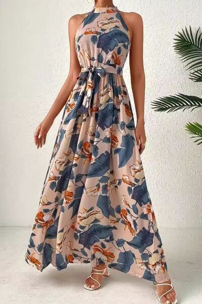 Tied Floral Sleeveless Dress - felvior