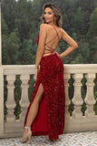 Sequin Backless Split Maxi Dress - felvior