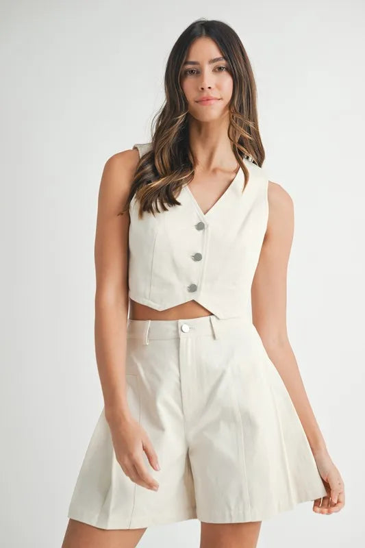 MABLE Button Down Vest Blazer and Shorts Set - felvior