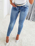 Rhinestone Skinny Jeans with Pockets - felvior