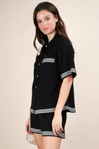 VERY J Crinkled Woven Shirt Top & Shorts Set