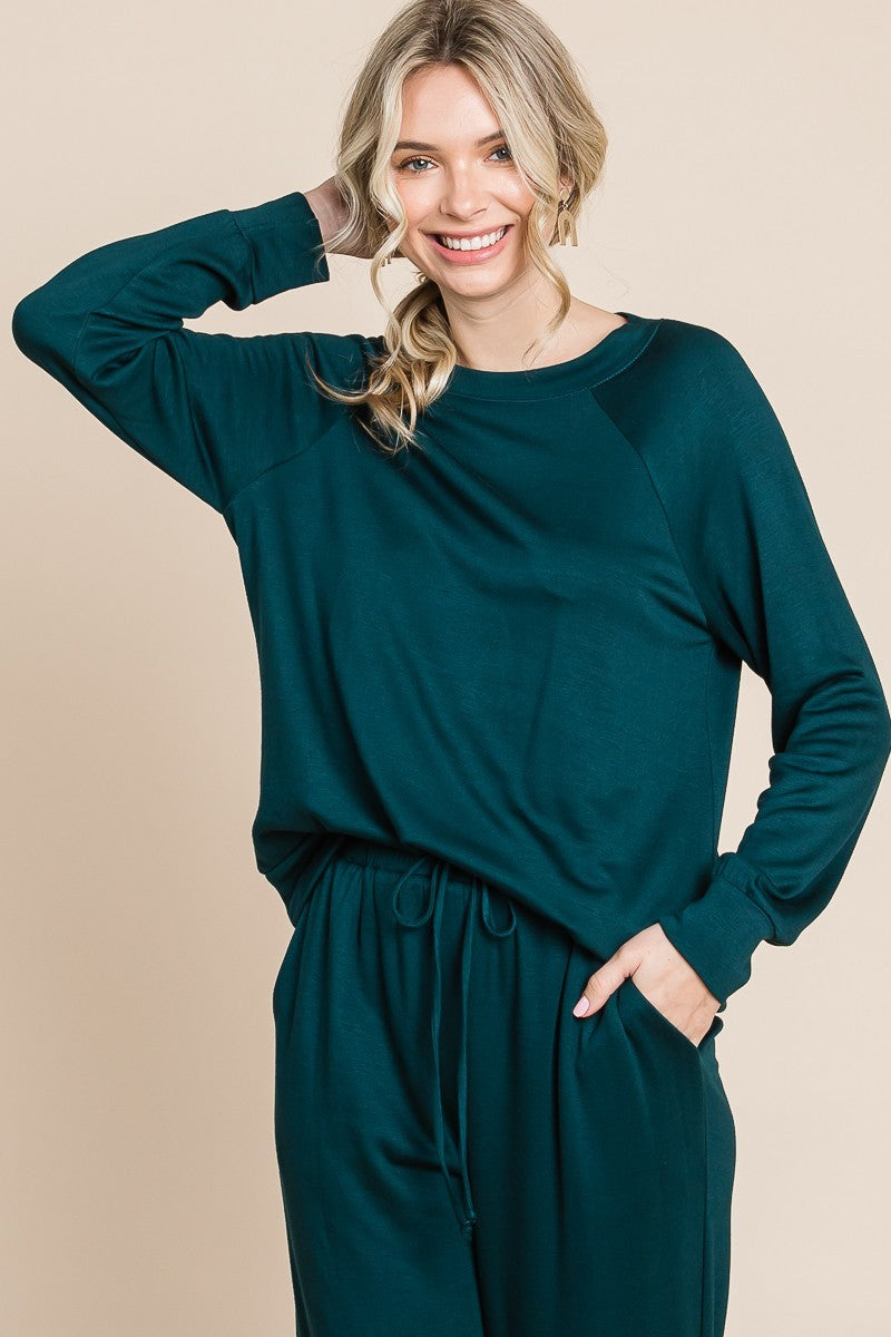 Super Lady Round Neck Raglan Sleeve Top and Drawstring Pants Lounge Set - felvior