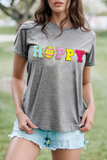 HOPPY Chenille Patch Round Neck Short Sleeve T-Shirt
