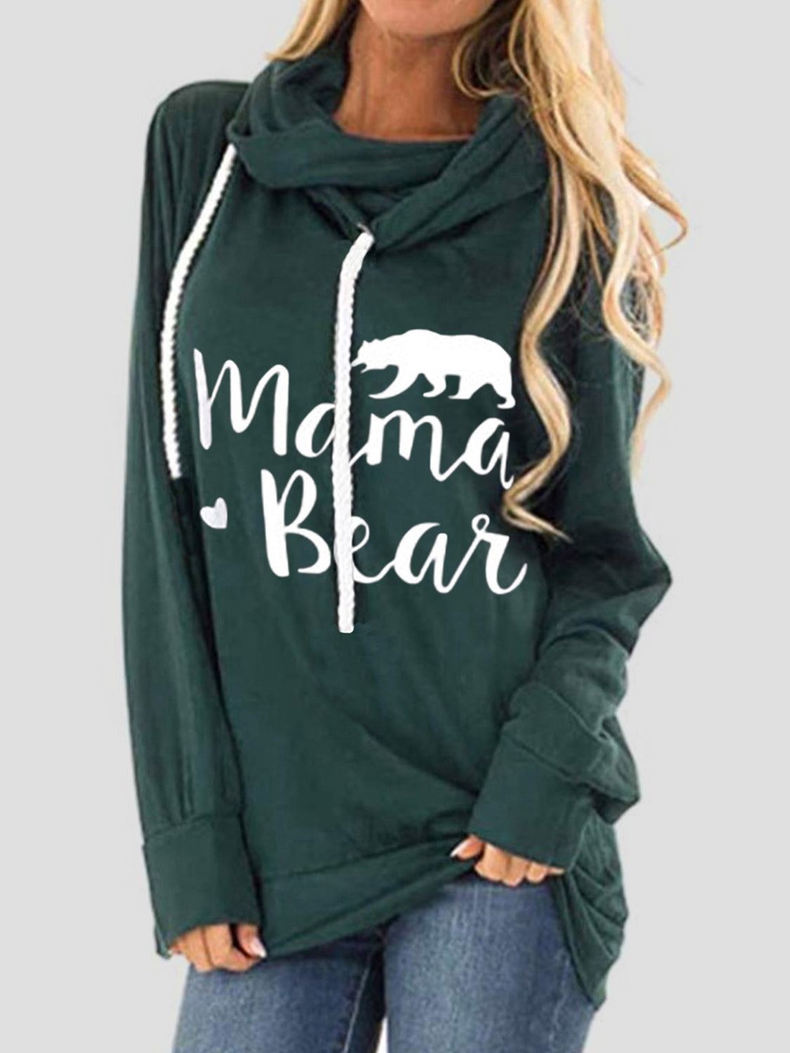 Drawstring Letter Graphic Long Sleeve Hoodie - felvior