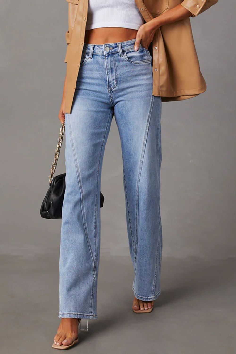 High Waist Straight Jeans with Pockets - felvior