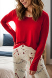 Round Neck Long Sleeve Top and Printed Pants Lounge Set - felvior