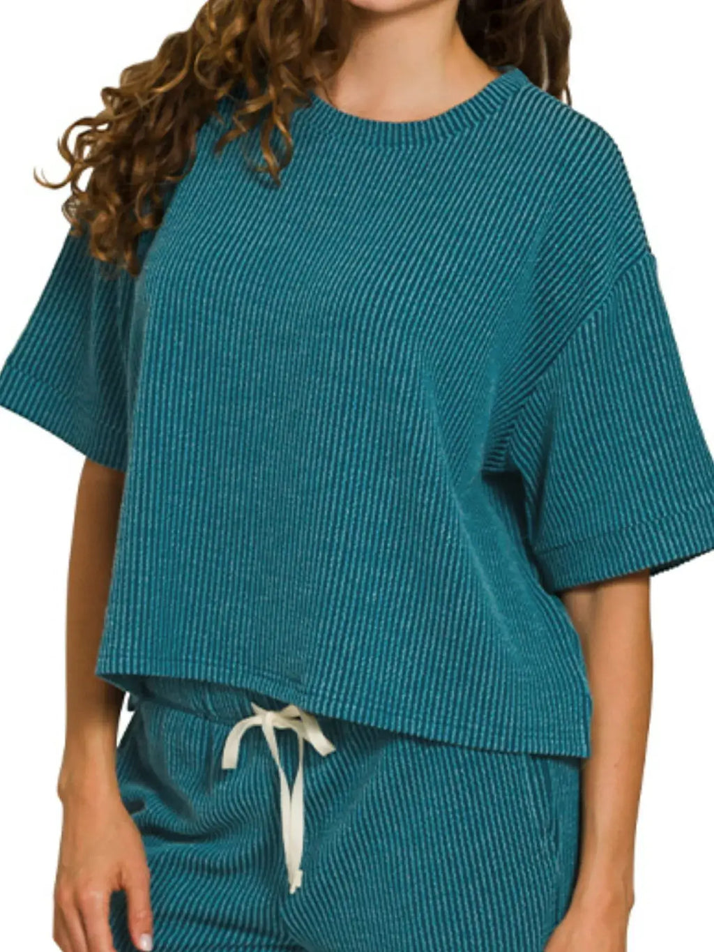 Zenana Raised Rib Short Sleeve Tee & Pants Set