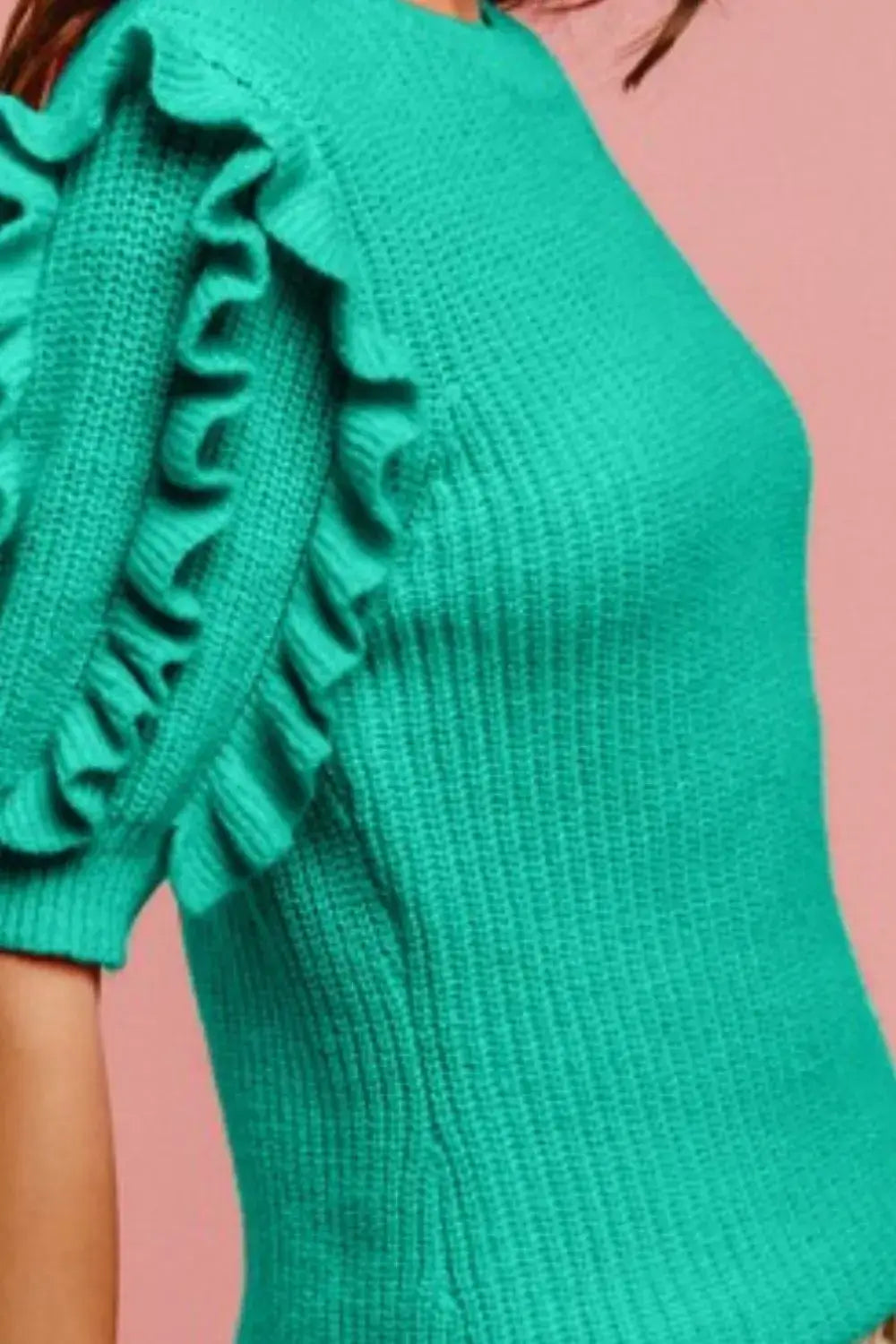 BiBi Solid Knit Ruffled Sleeves Top