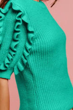 BiBi Solid Knit Ruffled Sleeves Top