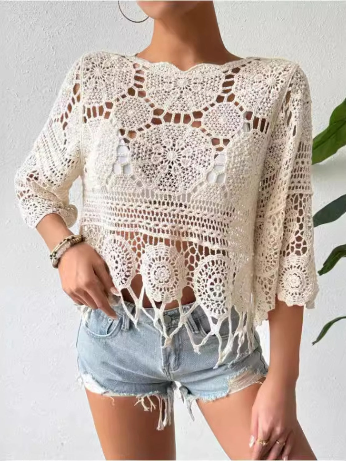 Openwork Round Neck Cover-Up - felvior