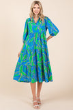 Mittoshop Tiered Printed Collared Neck Midi Dress - felvior