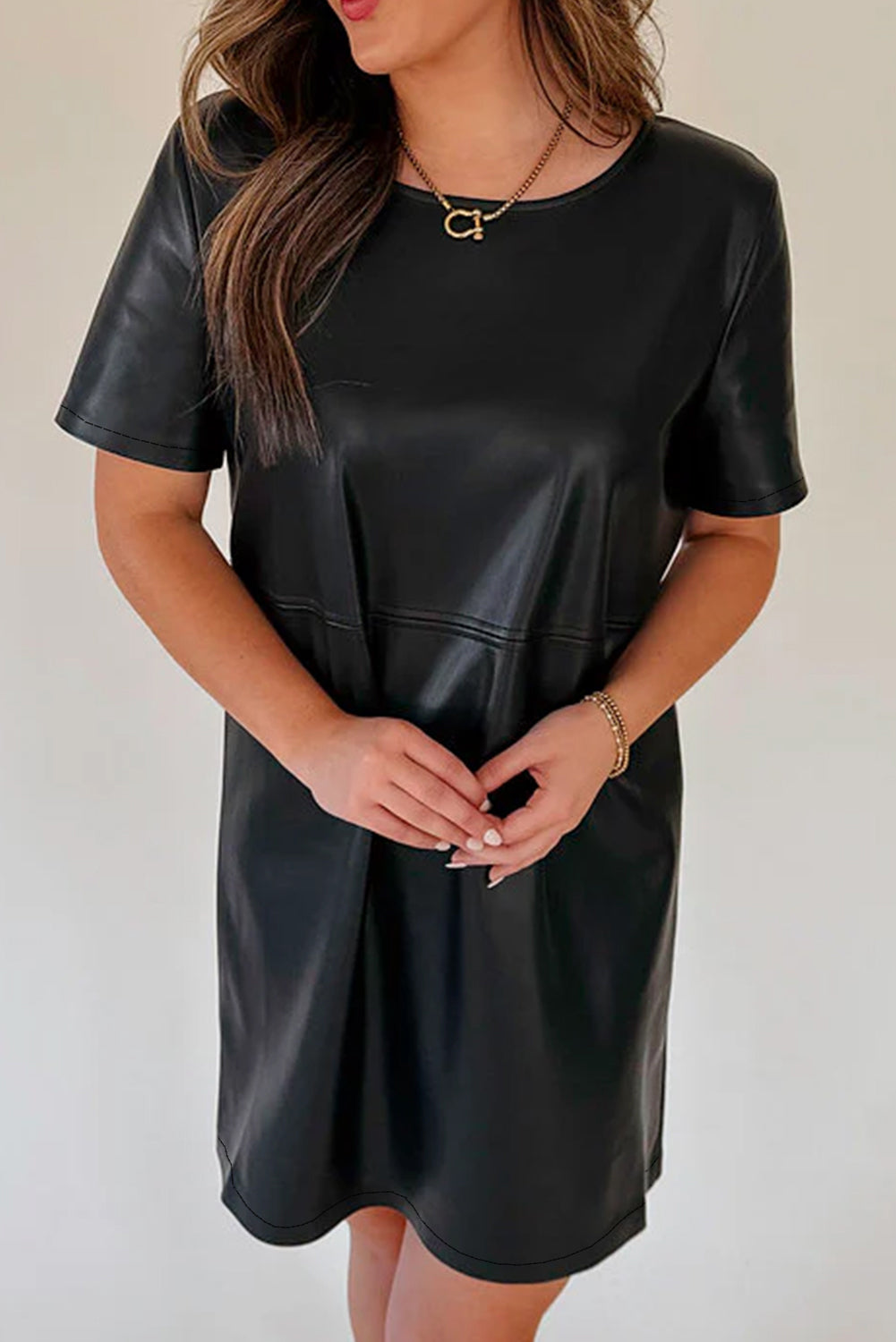 Round Neck Short Sleeve Mini Dress - felvior