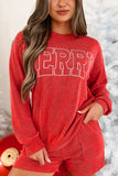 MERRY Round Neck Long Sleeve Top and Shorts Lounge Set - felvior