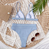 Spaghetti Strap Ribbed Bikini Set - felvior