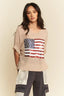 Davi & Dani Sequin American Flag Patch Short Sleeve Knit Top