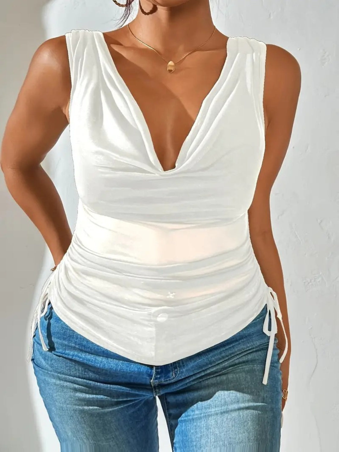 Side Drawstring Ruched Tank - felvior