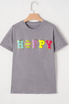 HOPPY Chenille Patch Round Neck Short Sleeve T-Shirt