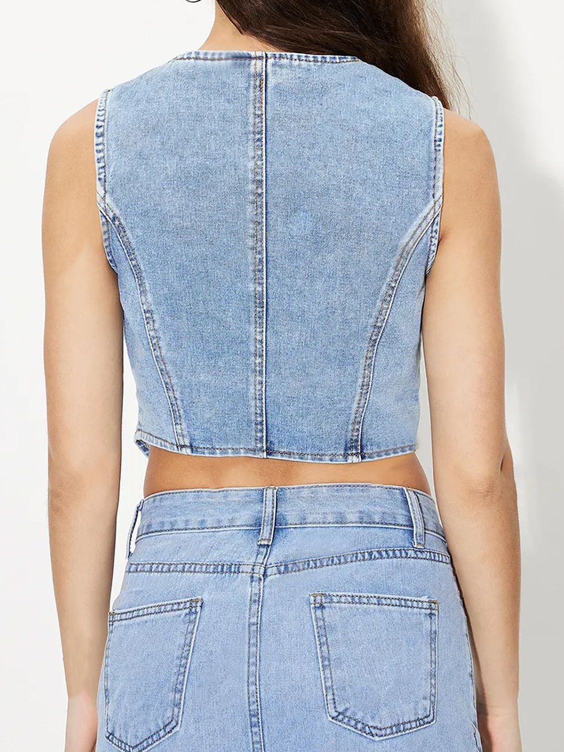 V-Neck Button Up Denim Vest