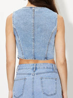 V-Neck Button Up Denim Vest