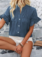 Button Down Ruffled Short Sleeve Shirt
