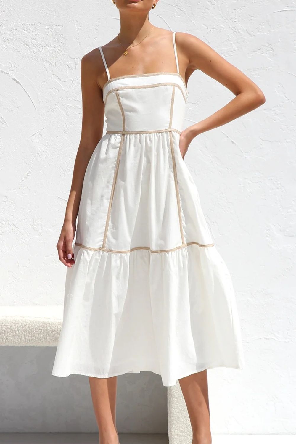 Contrast Trim Square Neck Midi Cami Dress