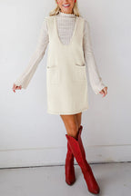 Lovelet Pocketed V-Neck Mini Sweater Overall Dress