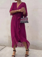 Full Size Flowy Tie Front Midi Dress with Flutter Sleeves Plus Size