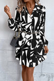 Geometric Long Sleeve Shirt Dress - felvior
