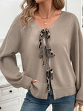 Perfee Tied Contrast Heart V-Neck Long Sleeve Cardigan - felvior