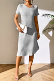 Ivy Lane Ribbed Asymmetrical Neck Short Sleeve Dress - felvior