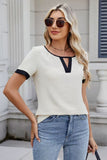 Cutout Round Neck Short Sleeve Blouse - felvior