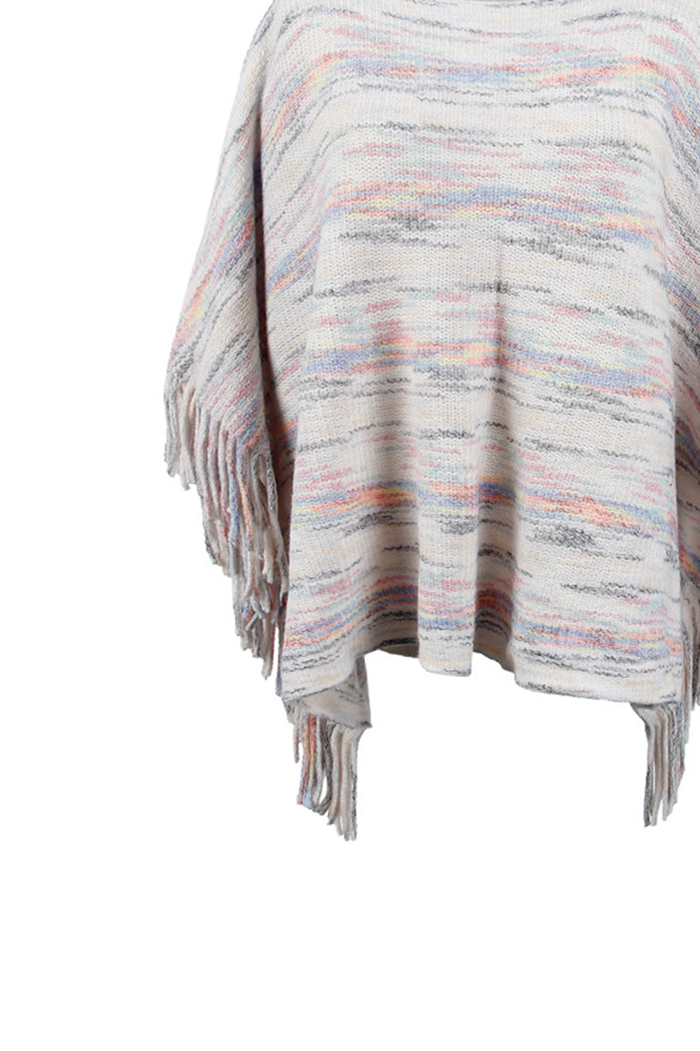 Round Neck Fringe Detail Sleeve Poncho - felvior