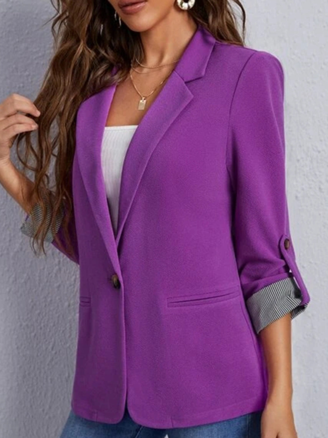 Lapel Collar Roll-Tab Sleeve Blazer - felvior