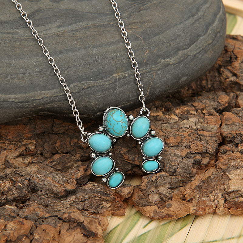 Artificial Turquoise Alloy Pendant Necklace - felvior