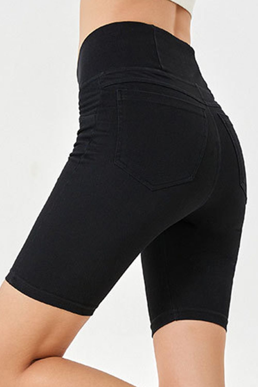 Basic Bae Asymmetrical Waist Denim Shorts with Pockets - felvior